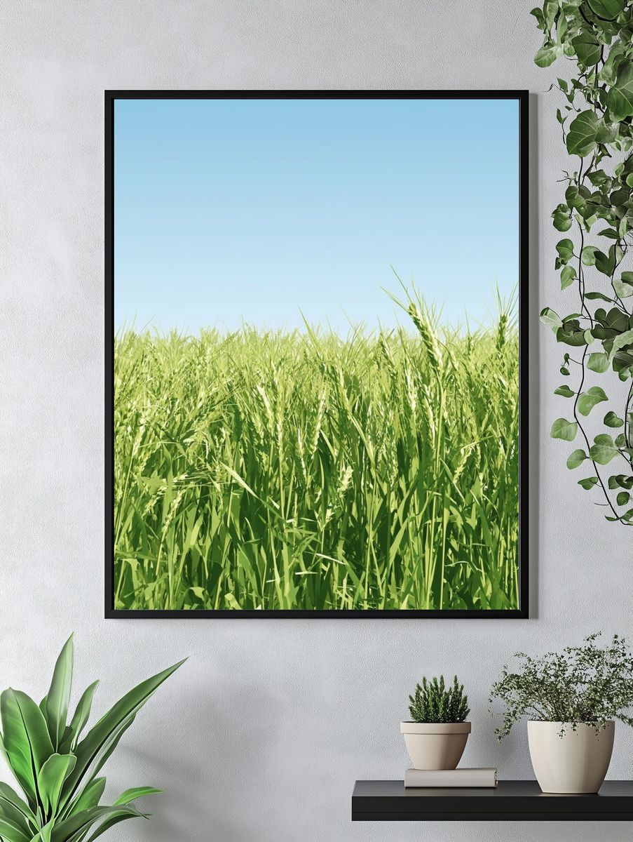 Green Wheat Field Photography Poster. — room view 4