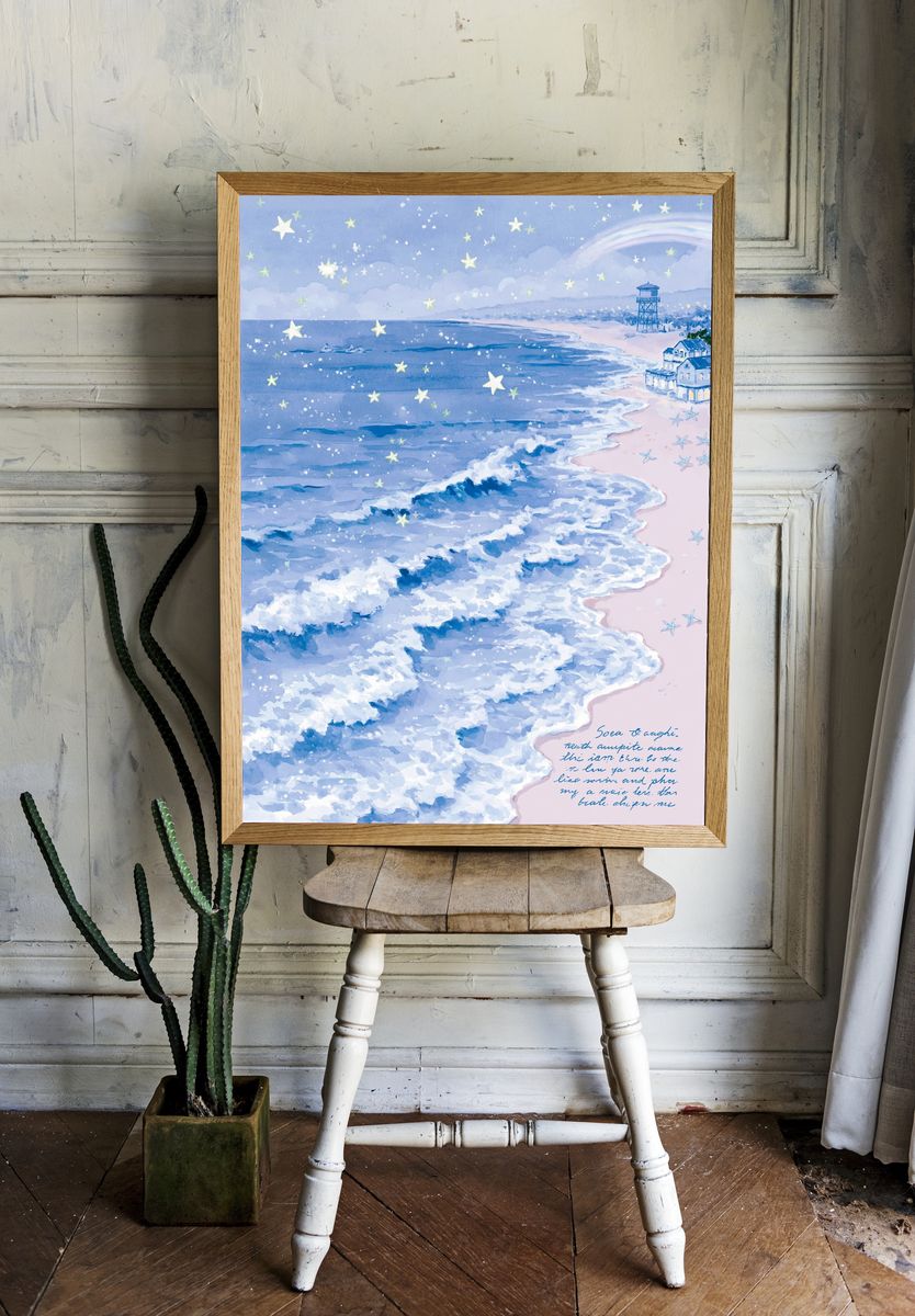 Dreamy Seaside Watercolor Poster. — room view 1