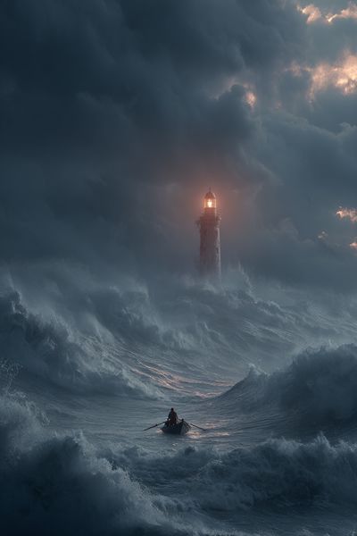 Stormy Lighthouse Sea Print.
