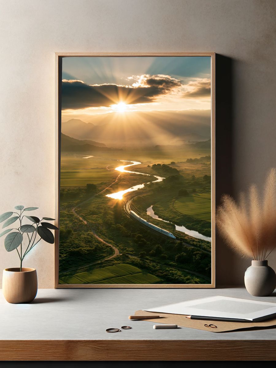 Sunrise Over River Valley Poster. — room view 2