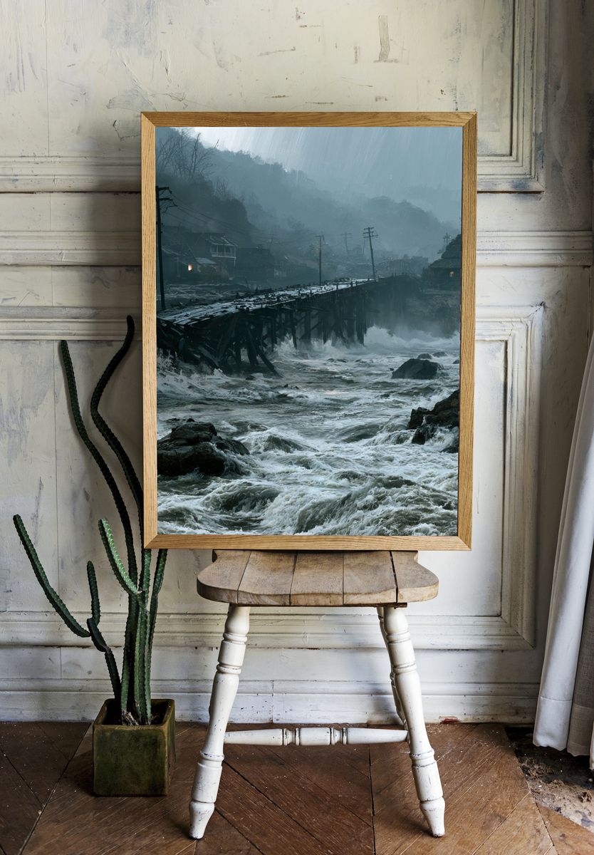 Stormy River Village Landscape Poster. — room view 1