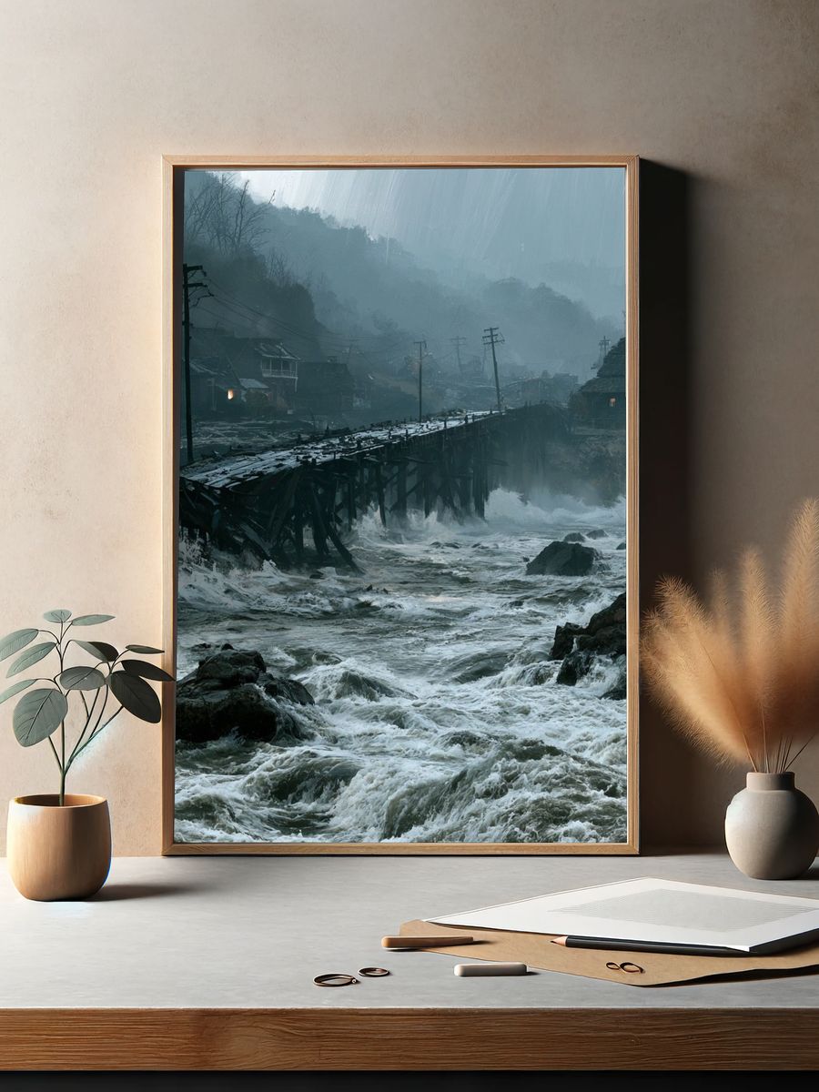 Stormy River Village Landscape Poster. — room view 2