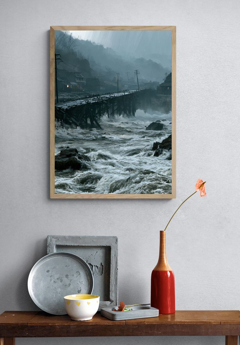 Stormy River Village Landscape Poster. — room view 3