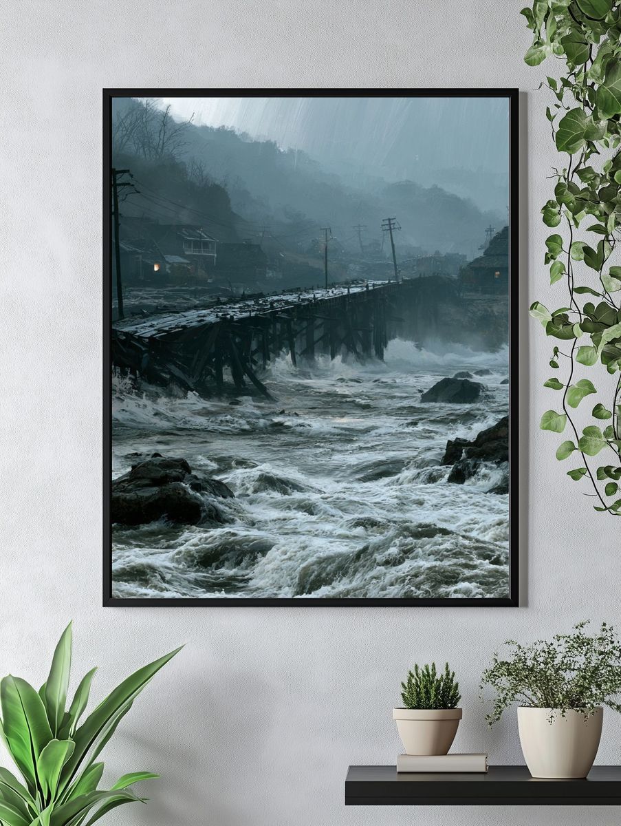 Stormy River Village Landscape Poster. — room view 4