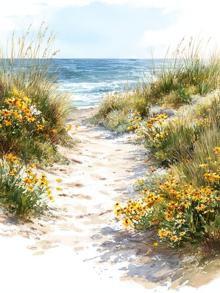 Seaside Dune Path Watercolor Poster. poster — nature art