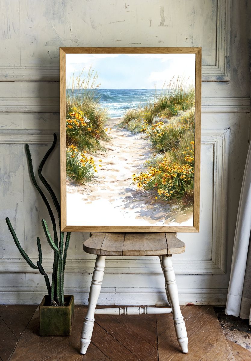 Seaside Dune Path Watercolor Poster. — room view 1