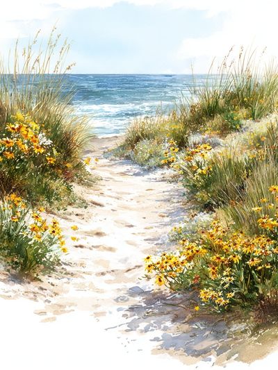 Seaside Dune Path Watercolor Poster. poster
