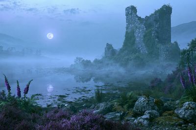 Moonlit Ruins Landscape Print. poster
