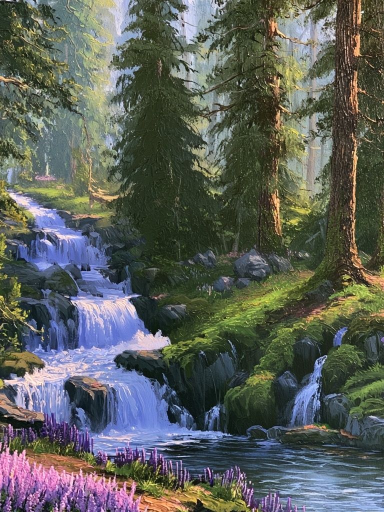 Enchanted Forest Waterfall Print. poster detail