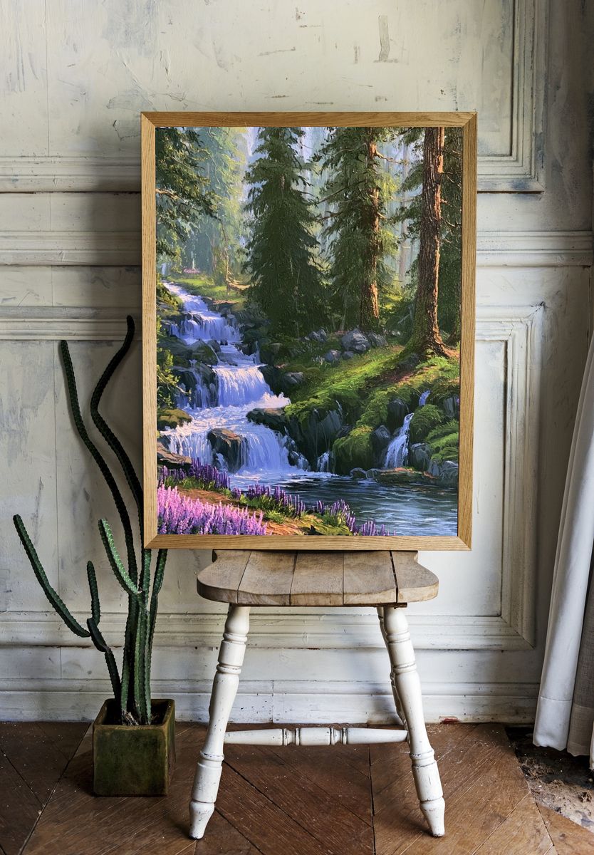 Enchanted Forest Waterfall Print. — room view 1