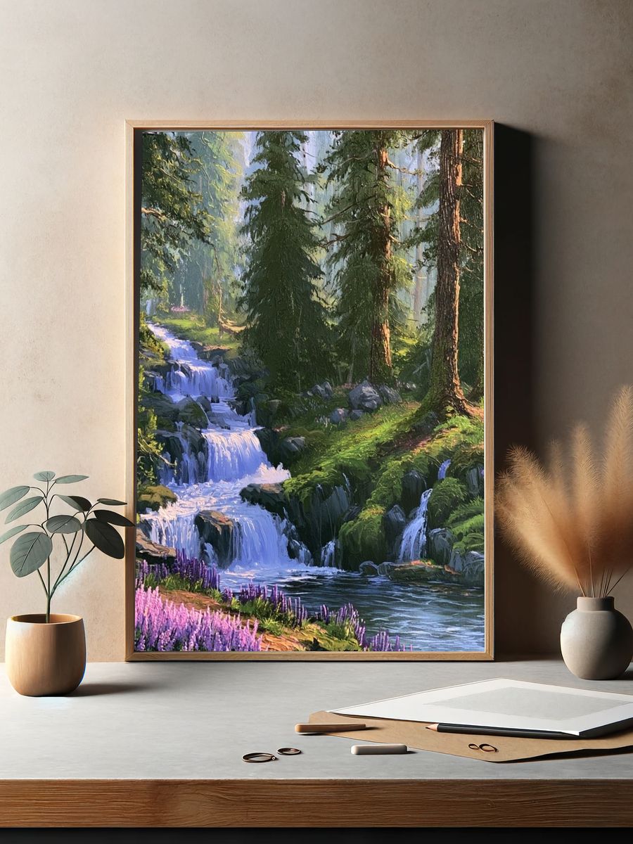 Enchanted Forest Waterfall Print. — room view 2