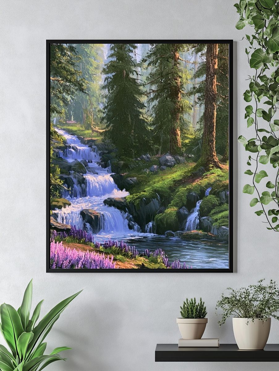 Enchanted Forest Waterfall Print. — room view 4