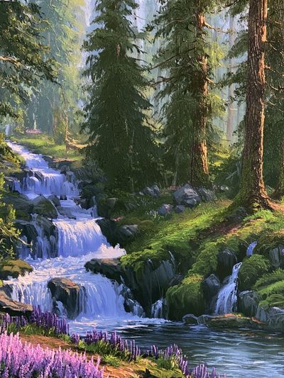 Enchanted Forest Waterfall Print. poster