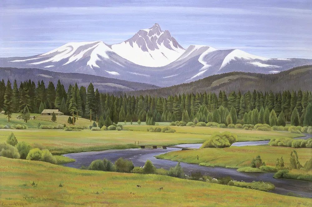 Snowy Mountain Valley Landscape Print. poster — nature art