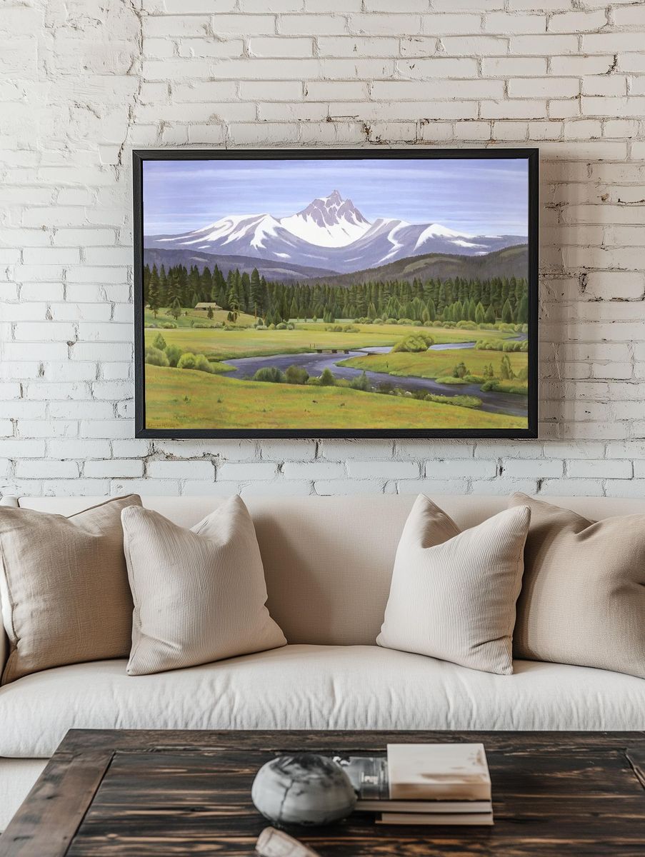 Snowy Mountain Valley Landscape Print. — room view 1