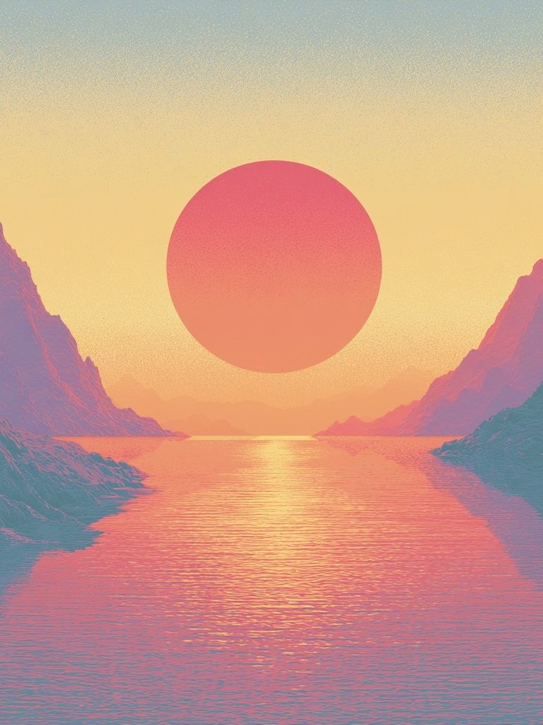 Pastel Sunset Fjord Landscape Print. poster detail