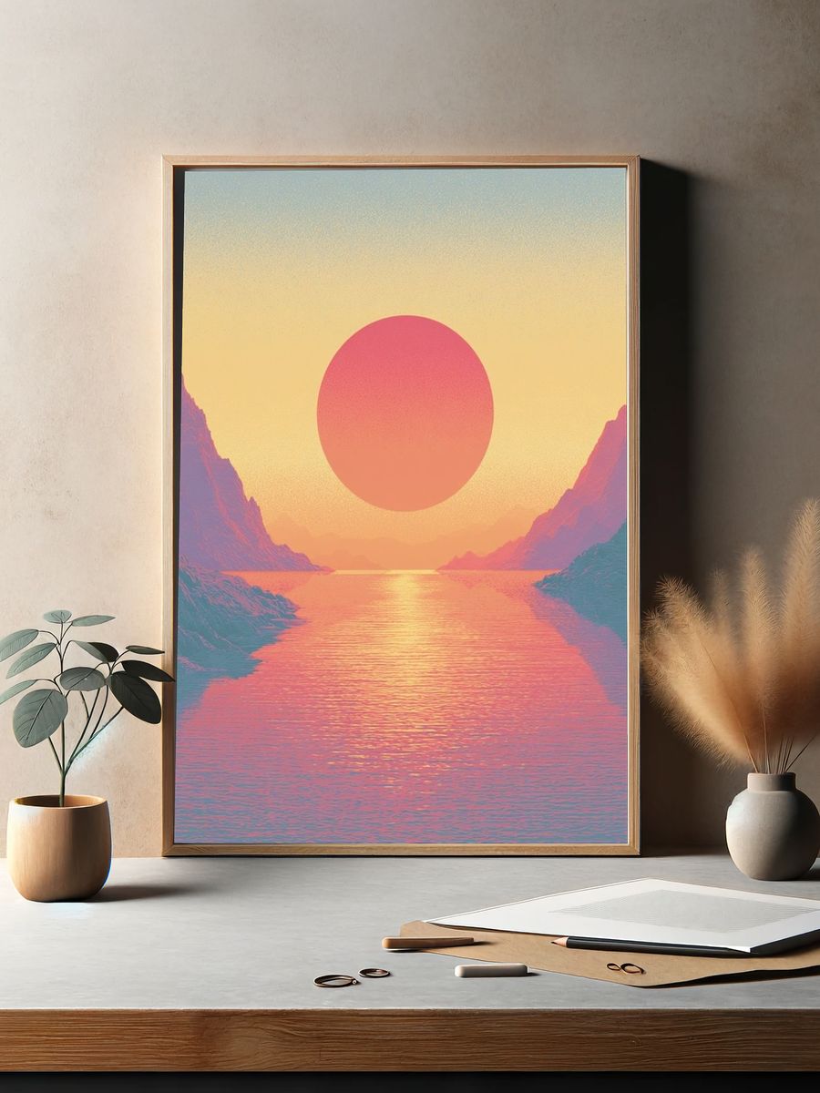 Pastel Sunset Fjord Landscape Print. — room view 2