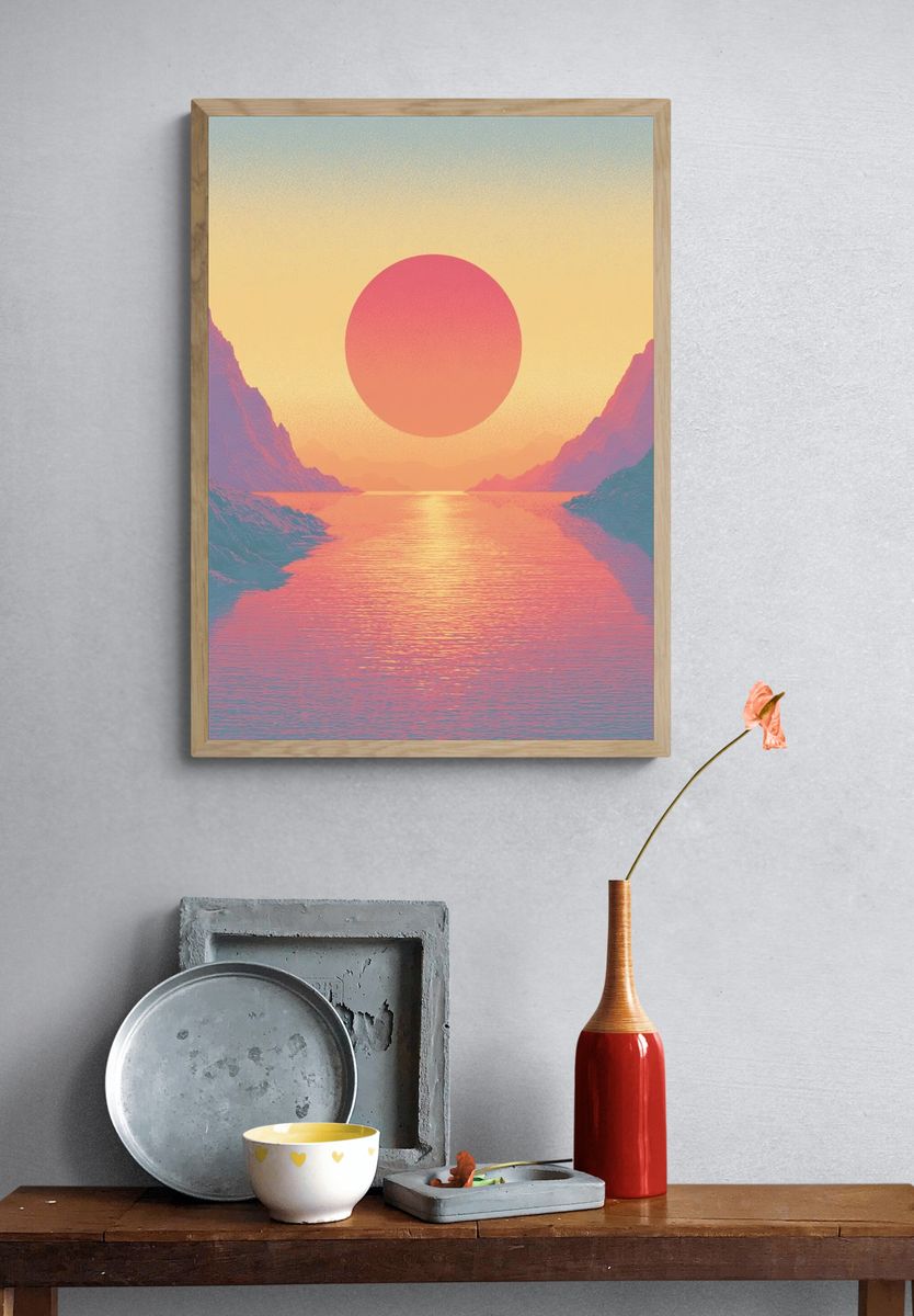 Pastel Sunset Fjord Landscape Print. — room view 3