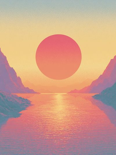 Pastel Sunset Fjord Landscape Print. poster