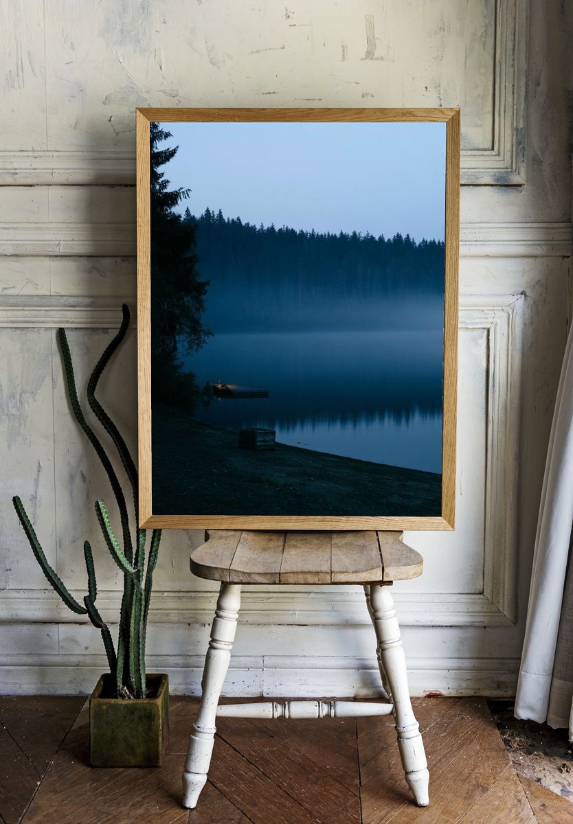 Misty Forest Lake Photography Poster. room preview