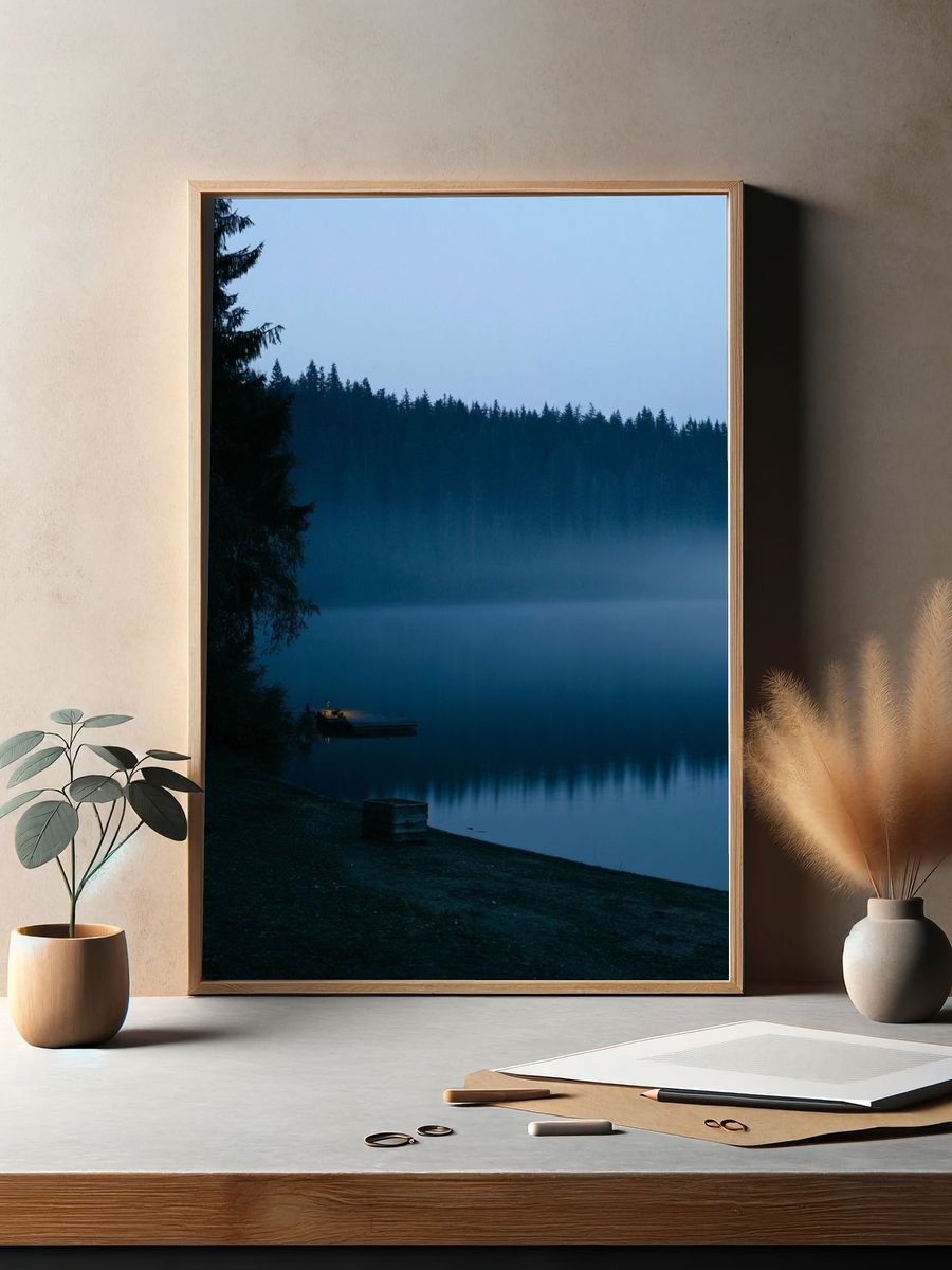 Misty Forest Lake Photography Poster. — room view 2