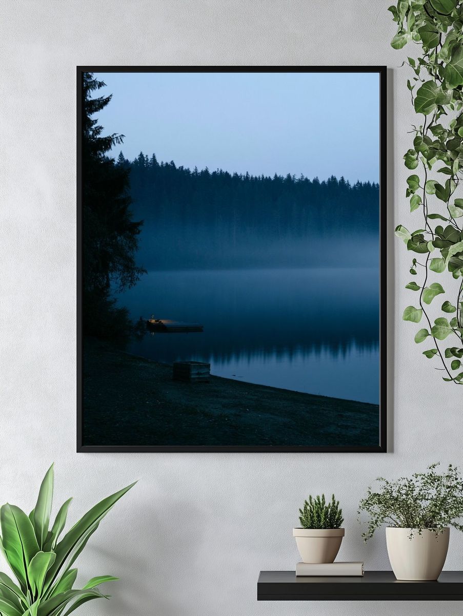 Misty Forest Lake Photography Poster. — room view 4
