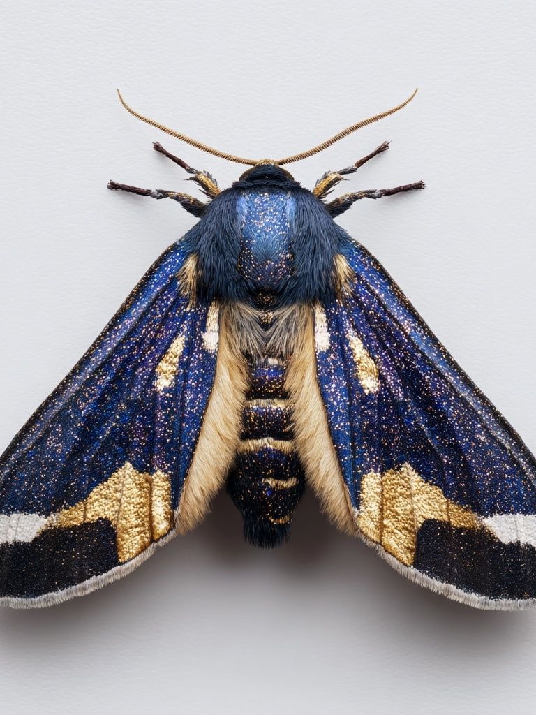 Blue and Gold Moth — Nature Print. poster detail