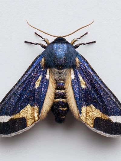 Blue and Gold Moth — Nature Print. poster
