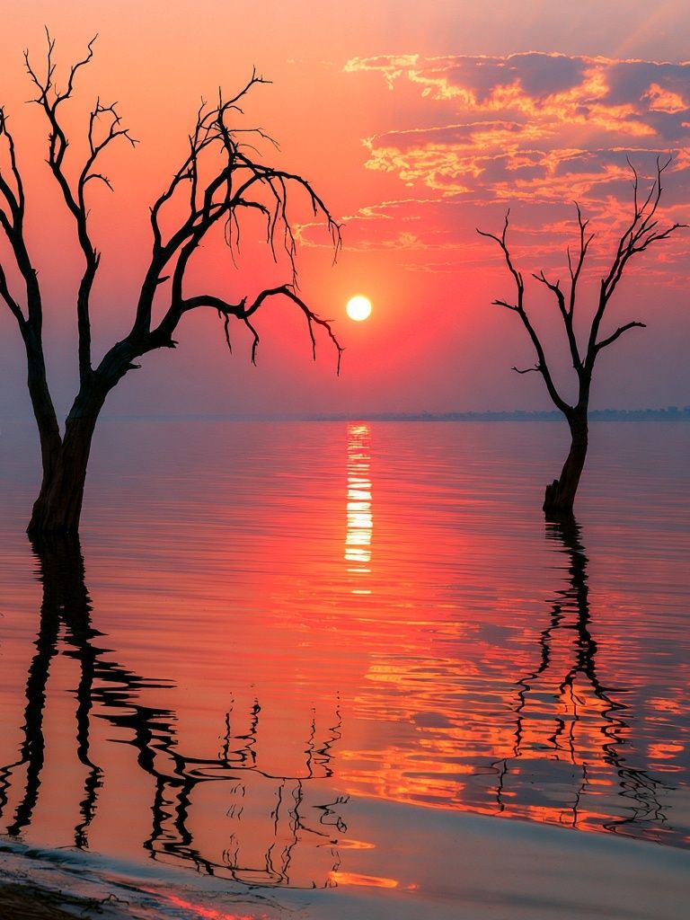 Sunset Lake Silhouettes Nature Print. poster detail