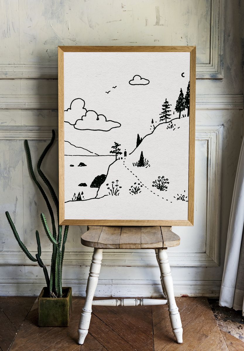 Minimal Mountain Landscape Print. — room view 1