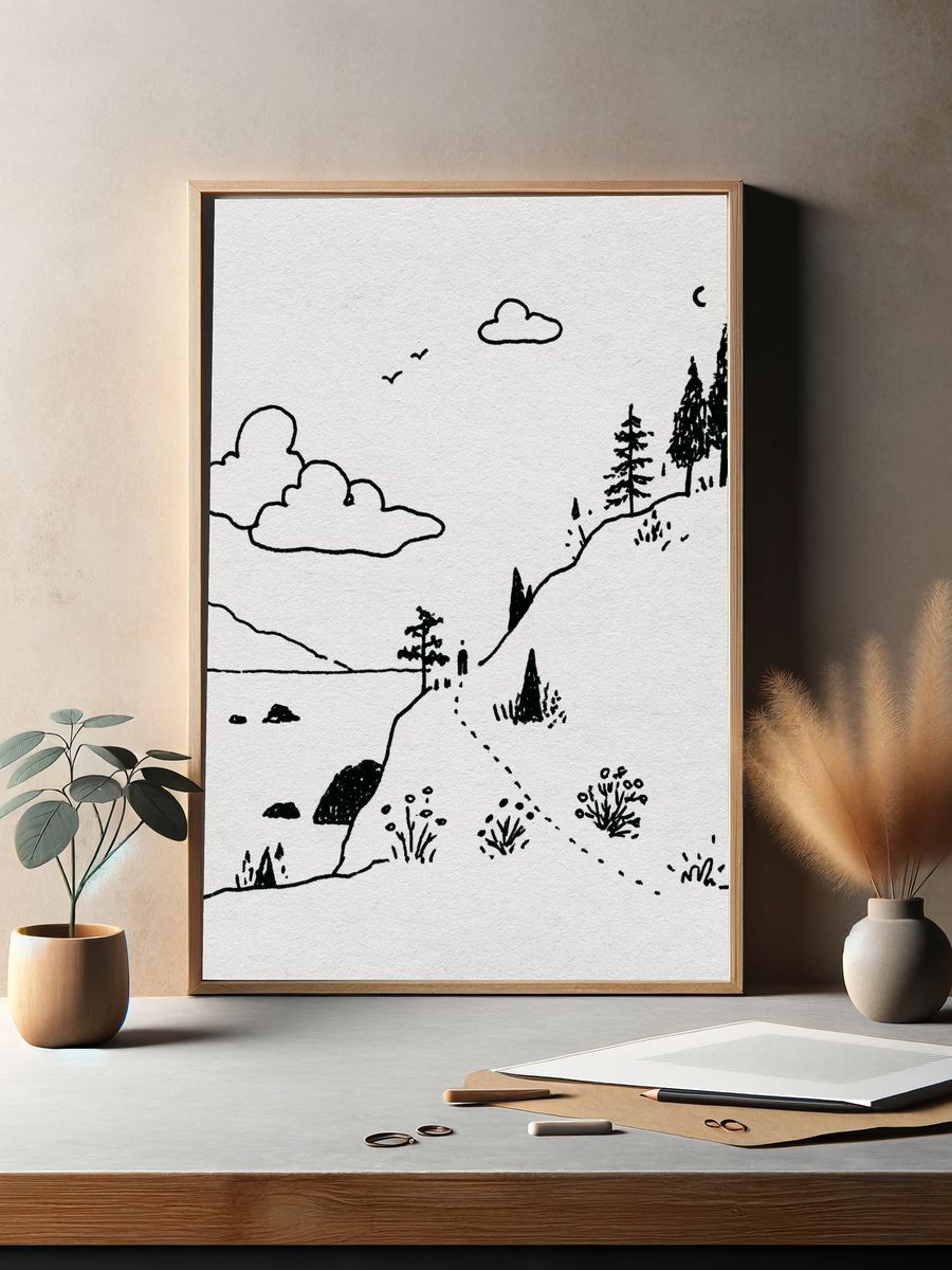 Minimal Mountain Landscape Print. — room view 2