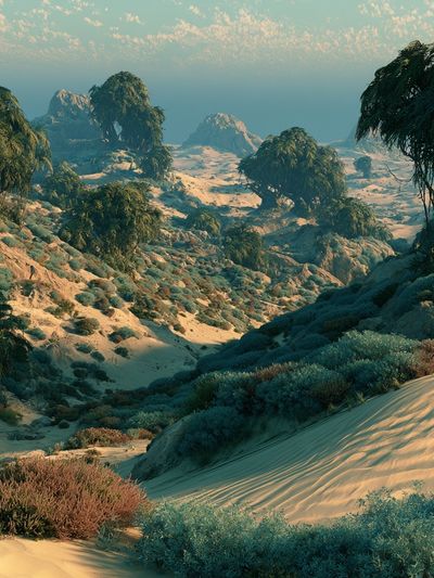 Desert Oasis Landscape Print. poster