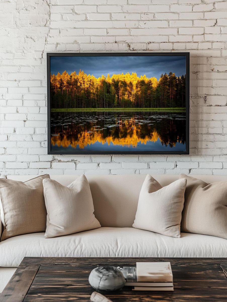 Golden Forest Lake Landscape Poster. — room view 1
