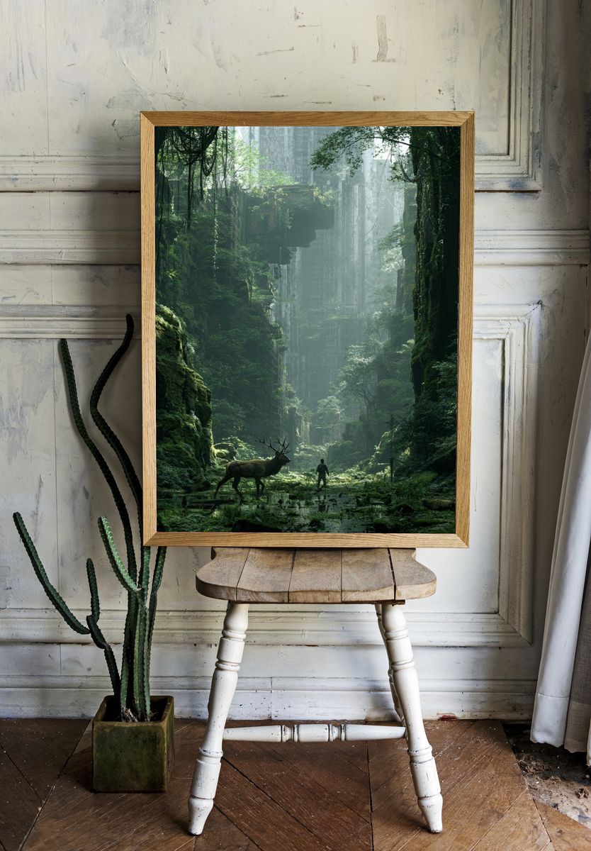 Misty Forest Ruins Poster. room preview