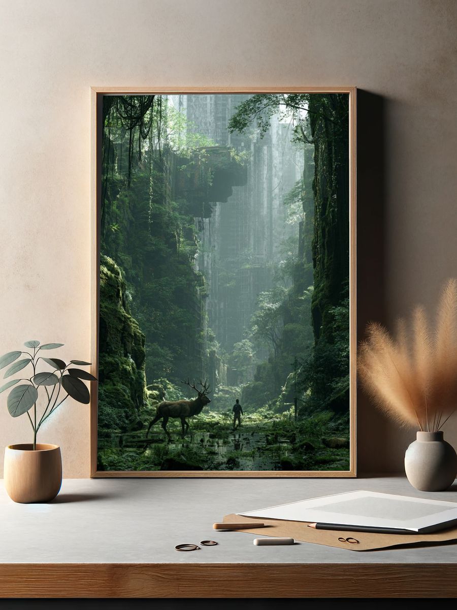 Misty Forest Ruins Poster. — room view 2