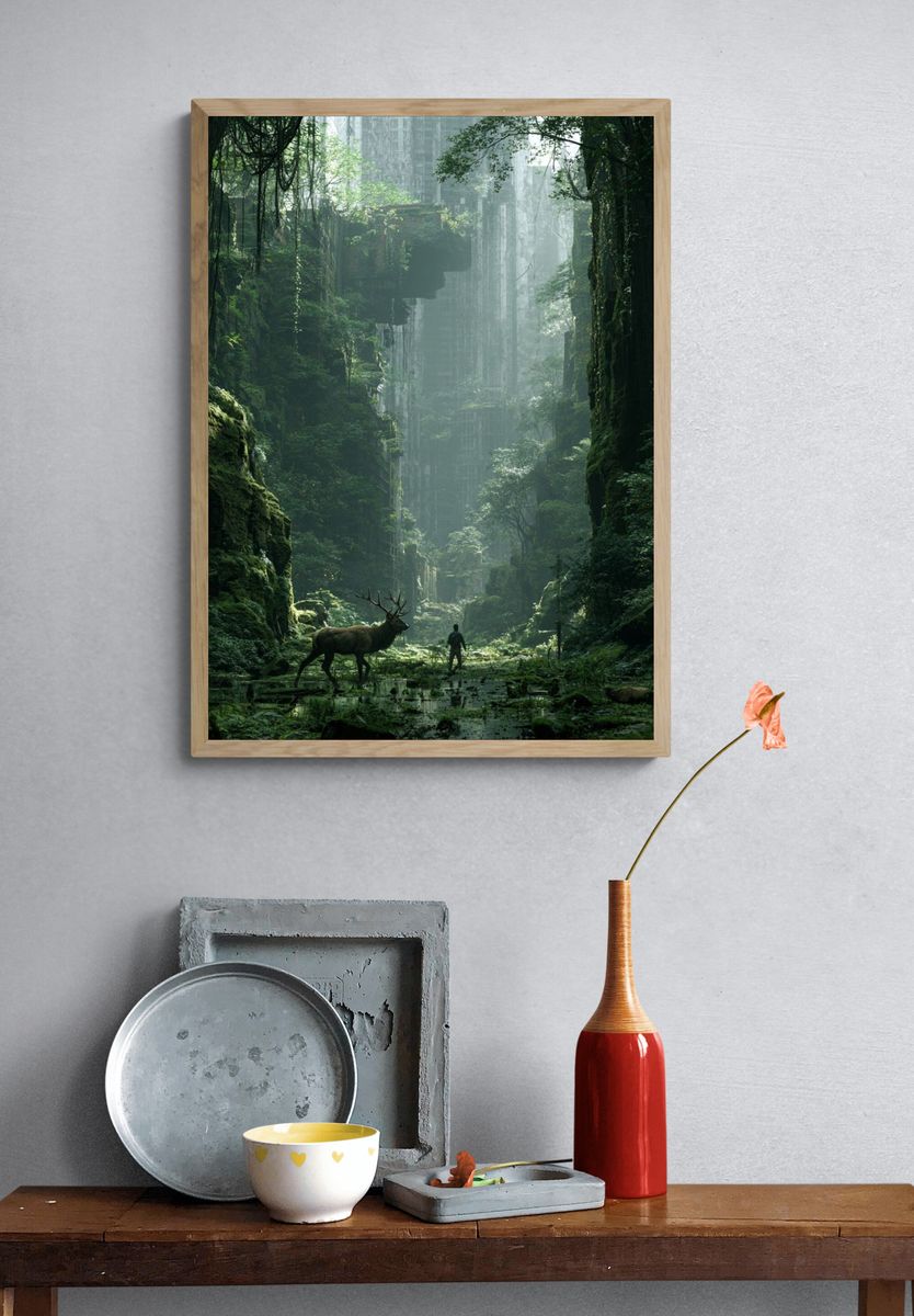 Misty Forest Ruins Poster. — room view 3