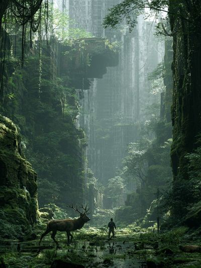 Misty Forest Ruins Poster. poster