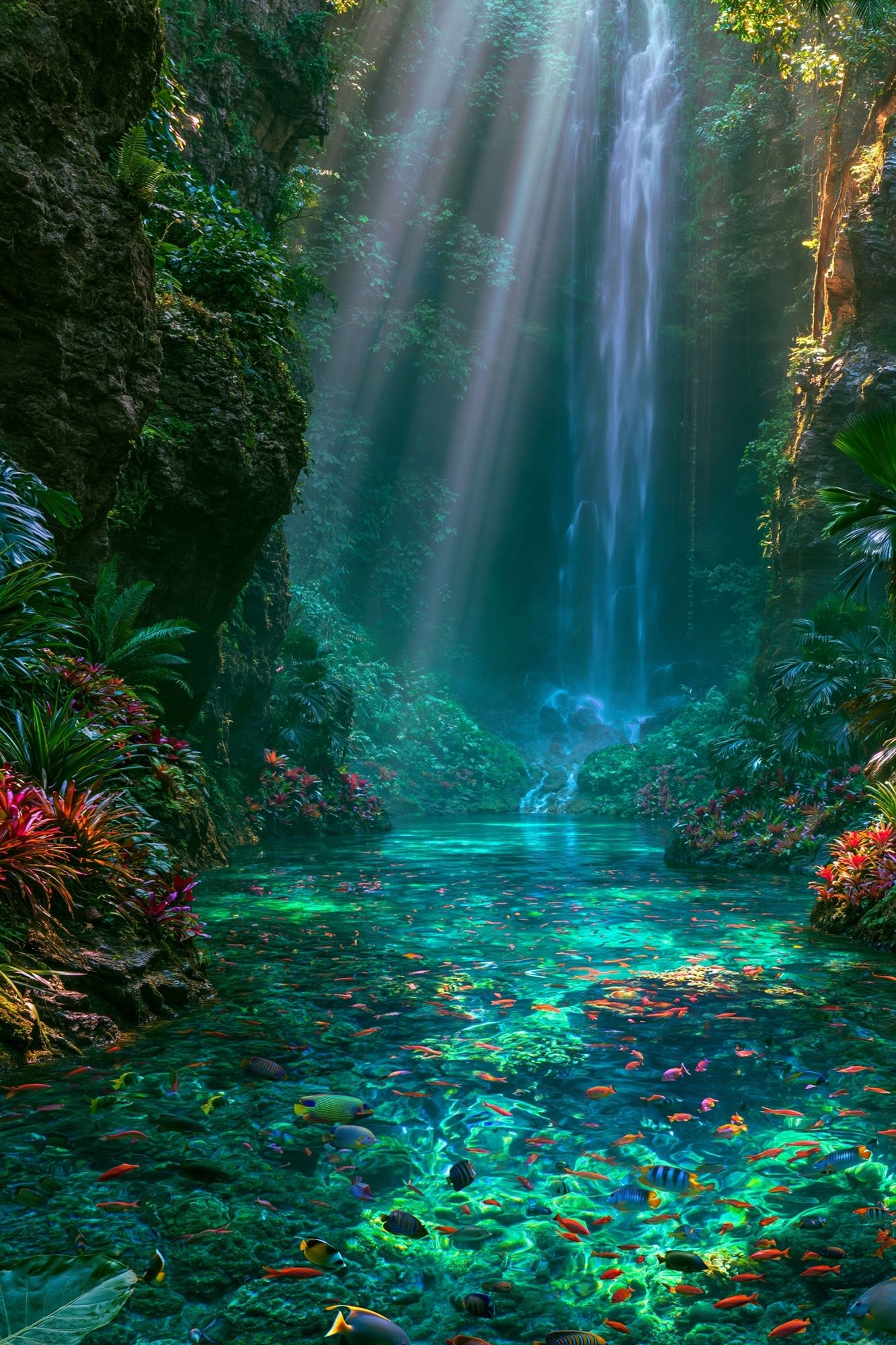 Tropical Waterfall Lagoon Poster. poster — nature art