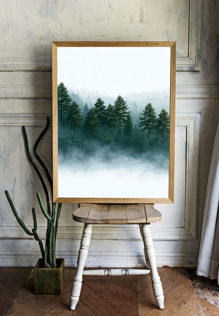 Misty Pine Forest Landscape Poster. — room view 1