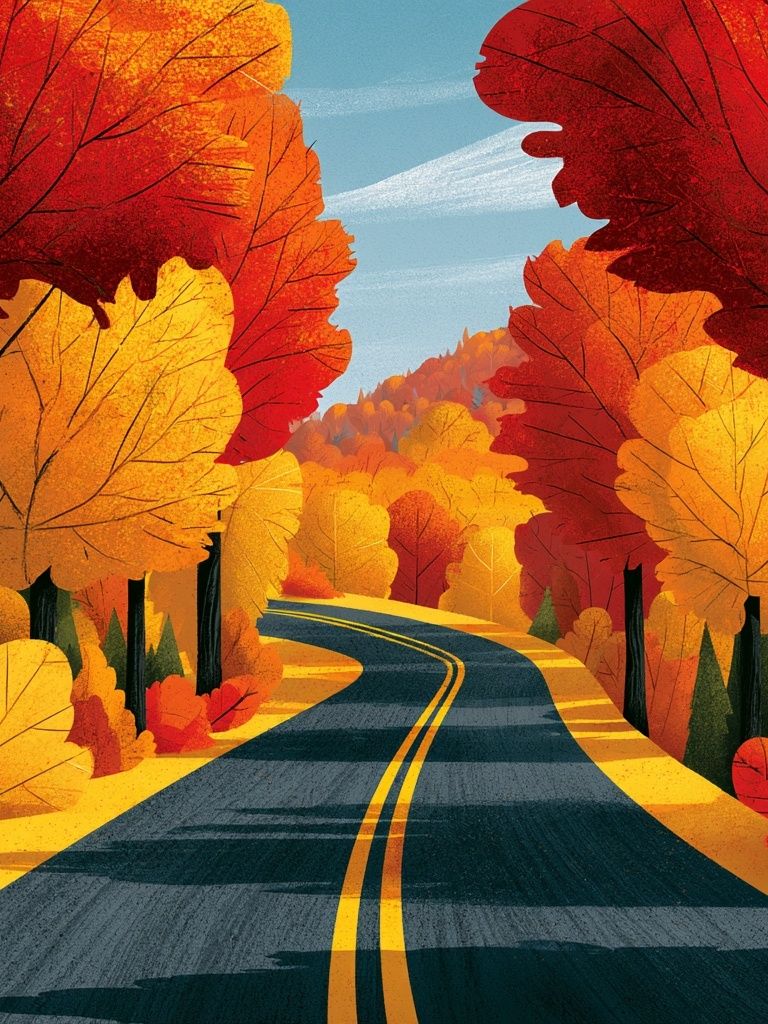 Autumn Forest Road Illustration Poster. poster — nature art