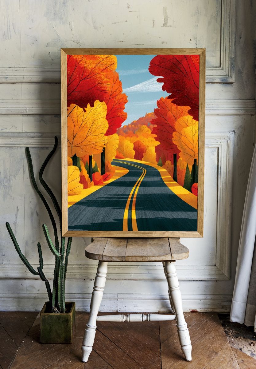 Autumn Forest Road Illustration Poster. — room view 1