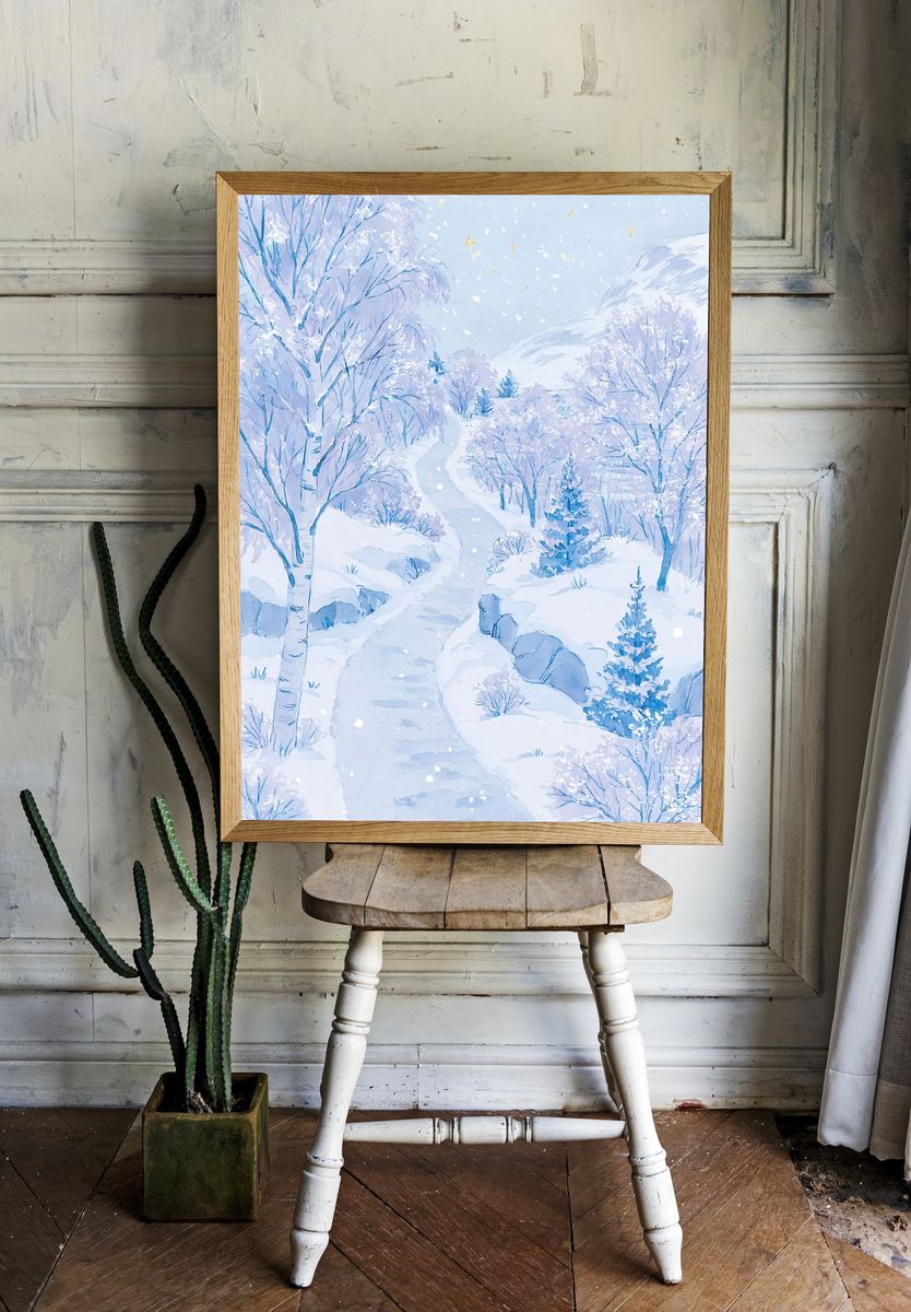 Snowy Winter Forest Illustration Poster. — room view 1