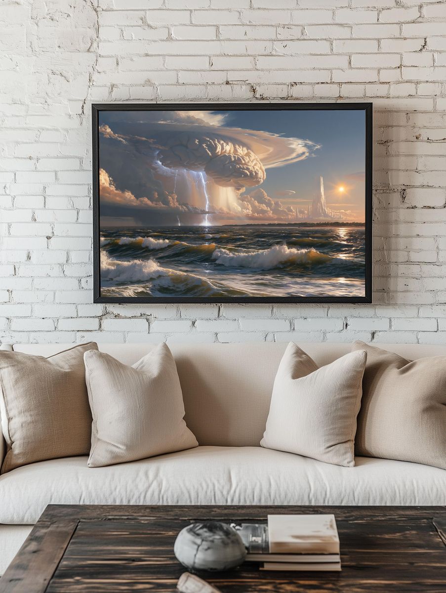 Surreal Storm Over Ocean Print. room preview