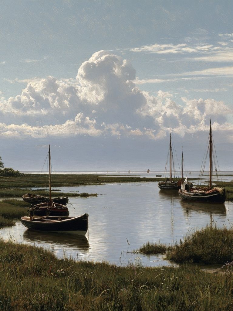 Harbor Boats at Low Tide Print. poster detail