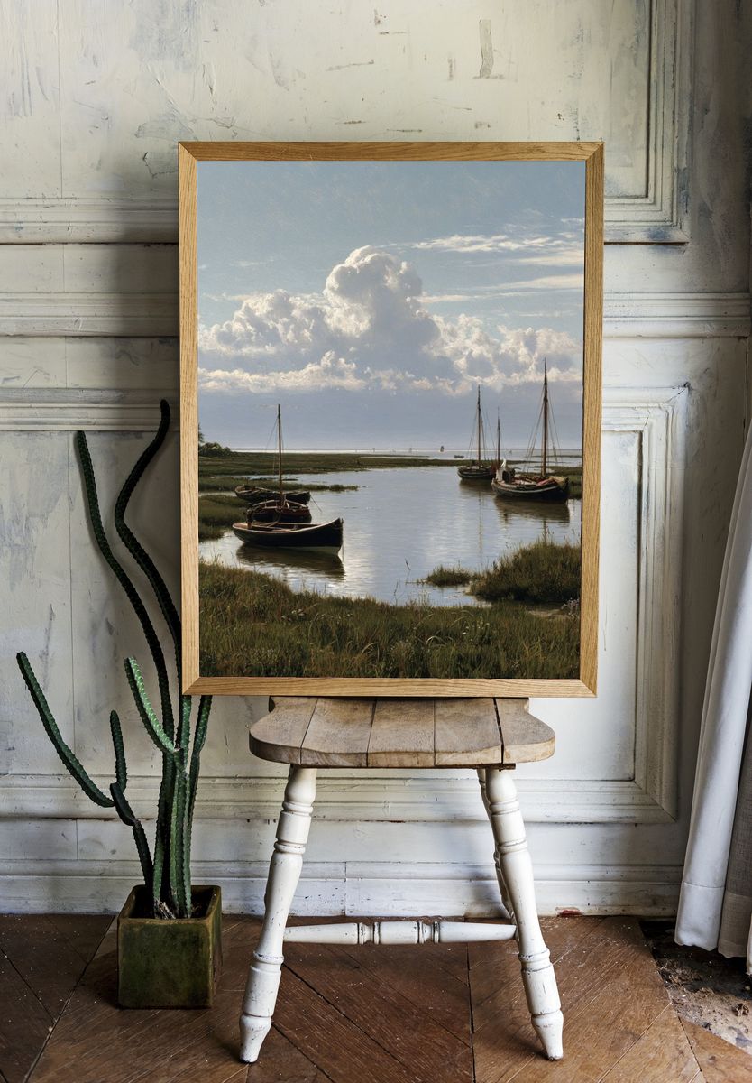Harbor Boats at Low Tide Print. — room view 1
