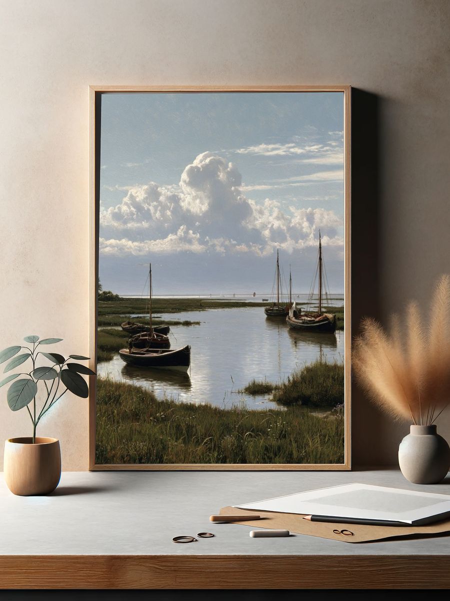 Harbor Boats at Low Tide Print. — room view 2