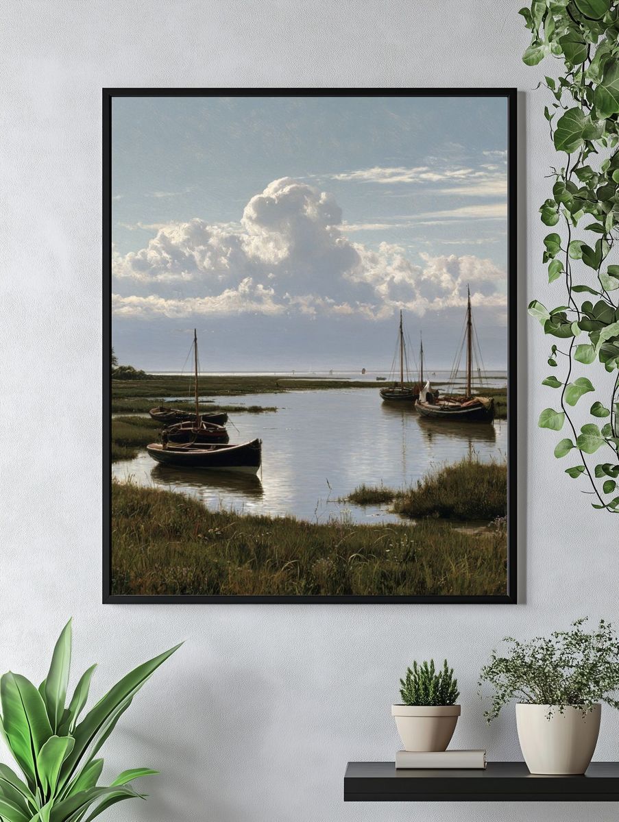 Harbor Boats at Low Tide Print. — room view 4