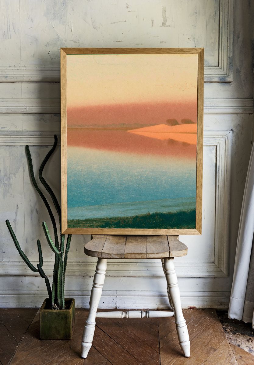 Pastel Coastal Dunes Landscape Print. room preview