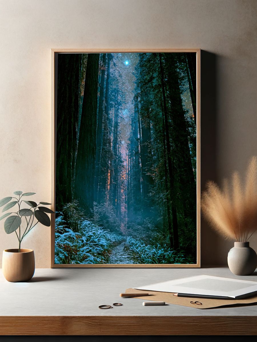Moonlit Redwood Forest Poster. — room view 2