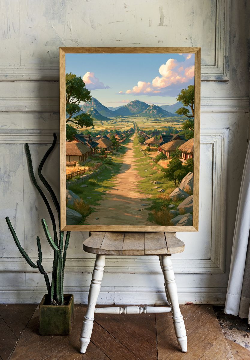 Mountain Village Landscape Print. room preview